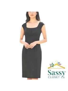 ✨ BANANA REPUBLIC Black Wool Blend Empire Waist Dress 14 Workwear EUC 🖤